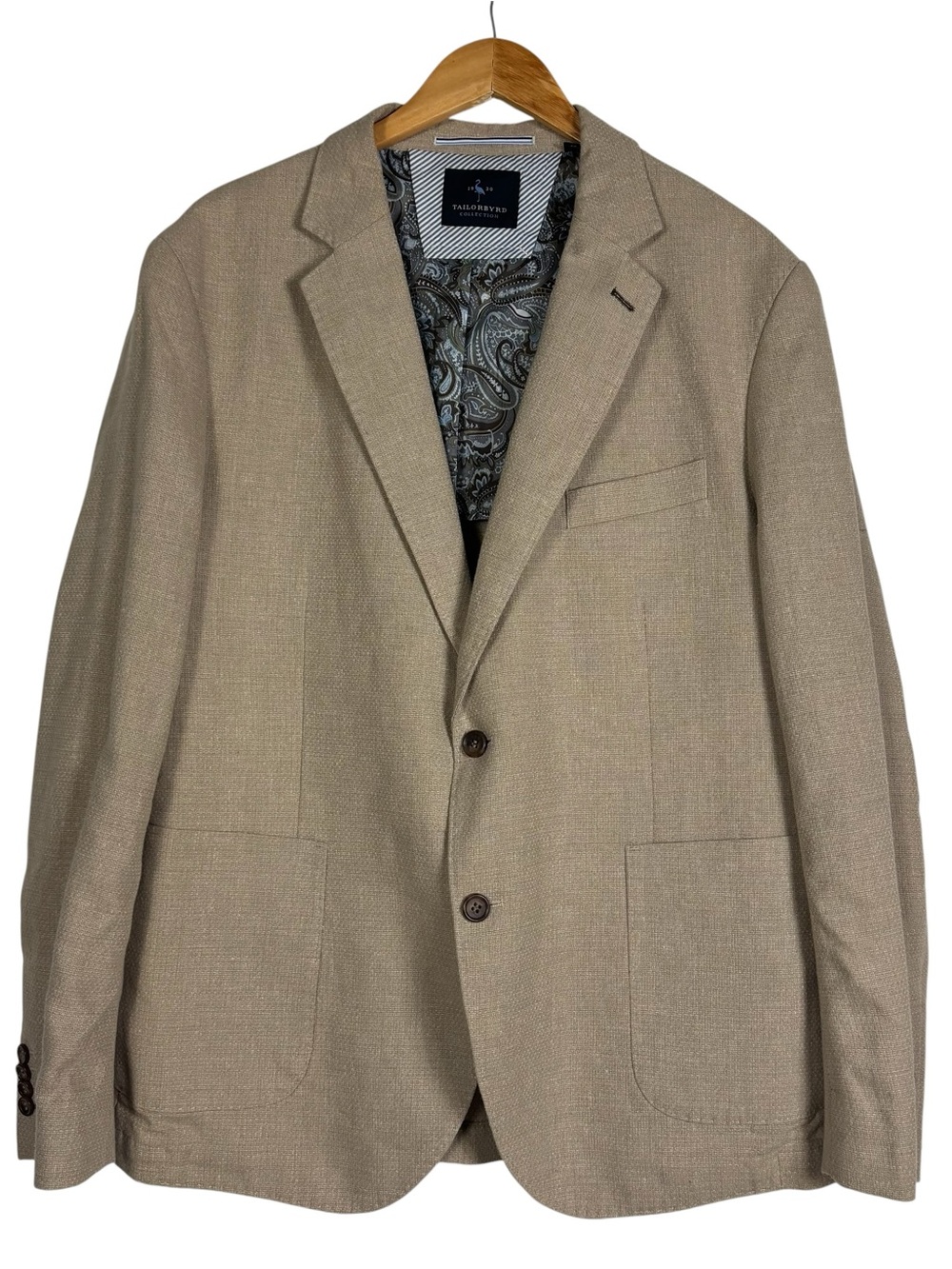 Tailorbyrd Collection Linen Cotton Beige Woven Blazer Sport Coat Size 46R